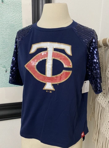 NWT WOMENS Minnesota Twins BLING TC Jersey Shirt MEDIUM Baseball MLB Cover