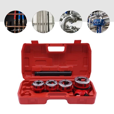 Ratchet Pipe Threader Iron Tube Pipe Threading Kit 1/2''-1-1/4'' BSPT 4Die Heads - Image 1 of 4