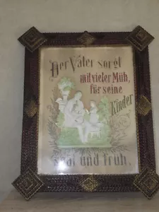 Antique TRAMP Arts & Crafts Wood Painting Frame Black Forest Germany old picture - Picture 1 of 9