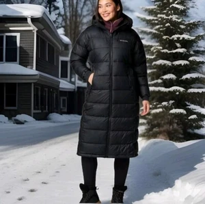 Womens Columbia Pike Lake Omni-Heat Long Hooded Jacket Black Color Sz Small - Picture 1 of 6