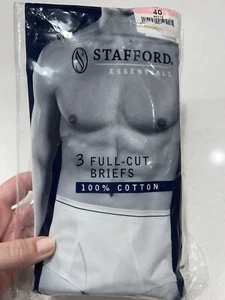 3 Pk Stafford White Cotton Full-Cut Brief Men’s Size 40 Black Gold Band Vtg New - Bild 1 von 6