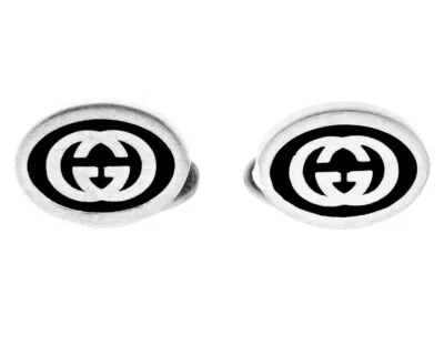 GUCCI 纯银和黑色珐琅联锁 G 袖扣 YBE68128300100U — 第 1/4 张图片