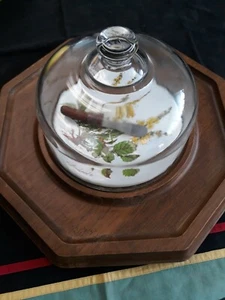 Vintage MCM Goodwood Teak Wood Cheese Tray Board With Glass Dome & Knife - Picture 1 of 12