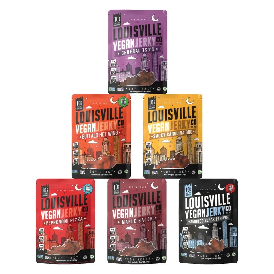 Co. Paquete Variety Vegan Jerky 3 OZ. Paquete de 6 (barbacoa Smoky Carolina, Buffalo Hot Win Foto 1 de 4