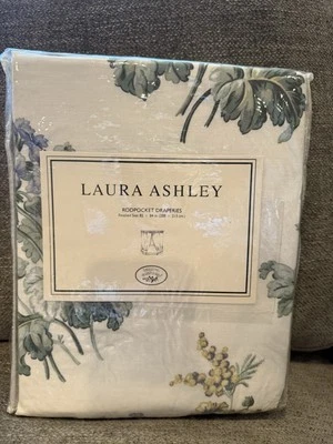 NOS Vintage Laura Ashley Josephine Blue Floral Rod Pocket Curtains Drapes 84"L - Image 1 of 4