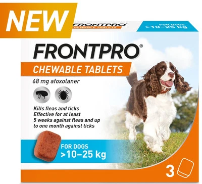 FRONTPRO Chewable Tablets Flea & Tick Treatment for Dogs (10-25kg) 3 Pack