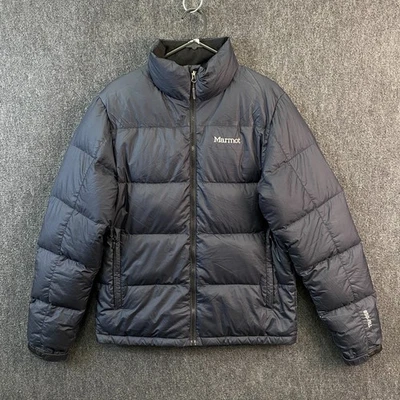 Marmot Mens Small Full Zip 650 Down Fill Puffer Jacket Dark Blue Zipped Pockets - Image 1 of 4