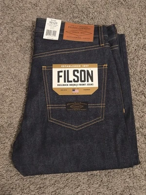 Filson BullBuck Double-Front Jeans, 32x33, Raw Indigo Workwear 20172099 Knee  - Image 1 of 4