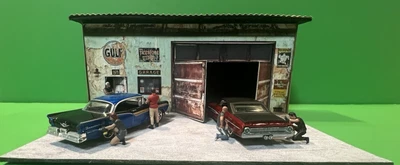 Handmade 1/64 Scale Diorama “Neighborhood Detail Shop” w/ LED Lighting - Image 1 of 4