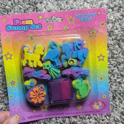 Mini juego de estampillas de espuma Lisa Frank vintage y almohadilla de estampillas colorida flor de flecha de cachorro Foto 1 de 2