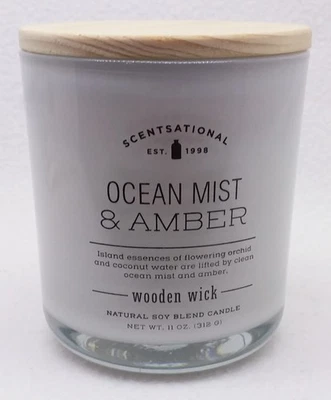 1 x 11 oz Scentsational OCEAN MIST & ÁMBAR 1-Mecha de madera vela mediana mezcla de soja Foto 1 de 2