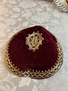 Jewish Skull Cap Yarmulke  Kippah Israel Red Handmade Velvet - Picture 1 of 5