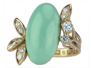 14 K 585 Gelb Gold 5,8 ct himmelblauer Türkis 0,38 ct Brillant Damen Ring! - Picture 1 of 7