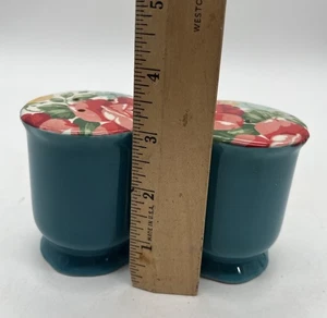 Pioneer Women Floral Teal 3" Salt & Pepper Shakers Spring Bouquet - Picture 1 of 3