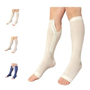 Open Toe 15-20 mmHg Compression White Navy Gray Inside Leg Zipper Socks Medical - Picture 1 of 5