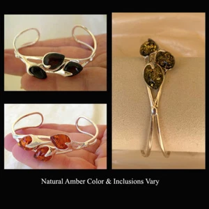 BRAZALETE DE PUÑO HECHO A MANO CEREZA MIEL BÁLTICA o ÁMBAR VERDE Y PLATA ESTERLINA - Imagen 1 de 13