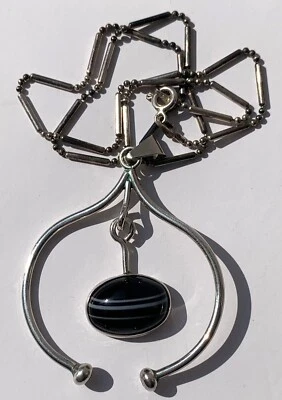 Collana vintage in argento sterling 925 onice metà XX secolo - Immagine 1 di 4