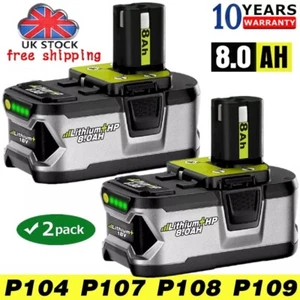 2X 18V 8.0Ah Lithium-Ion Battery For Ryobi P108 ONE+ Plus RB18L40 RB18L50 P104 - Picture 1 of 15