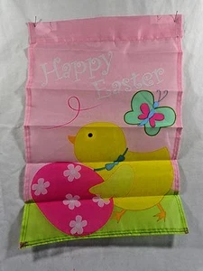 HAPPY EASTER Decorative Garden Flag 12 x 18 PINK Egg Yellow Chick Butterfly - Picture 1 of 4