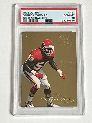 1995 Fleer Ultra Extra Stars Gold Medallion Derrick Thomas PSA 10 Gem Mint Pop 1 - Image 1 of 2