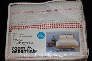 Juego de fundas de edredón Room Essentials Line Geo F/Q blanco coral rojo nuevo #1505 - Imagen 1 de 12