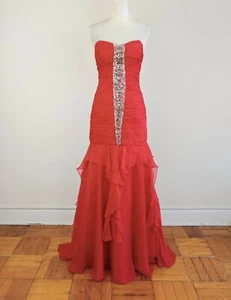 Small SUE WONG Nocturne RED Lightweight Bejeweled Strapless Ball Gown - Picture 1 of 24
