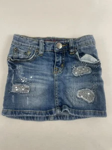 Est. 1989 Children's Place Skirt Girl's Size 5 Blue Denim Lined Sequin Distresse - Picture 1 of 8