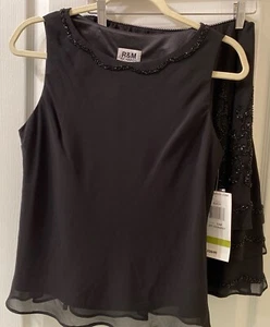 R&M Richards Womens Black Blouse Top And Skirt 2 Piece Outfit Set Size 14 Petite - Picture 1 of 24