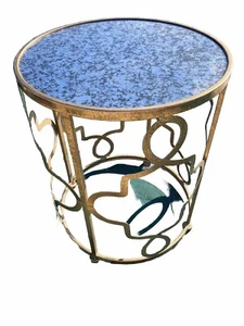 Round End/Side Table in Antique Gold finish Smoked Mirrored Top 22” - Picture 1 of 6