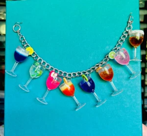 Unique COCKTAIL TIME CHARM BRACELET handmade DRINK glasses CELEBRATION gift BOX - Picture 1 of 1