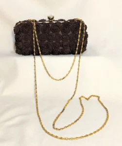 Bolso clutch vintage marrón chocolate 3D rosa bling correa cadena dorada extraíble - Imagen 1 de 12