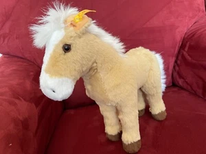 Steiff Pferd beige ca. 33cm hoch mit Knopf und Fahne - Bild 1 von 5