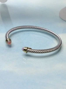 Pink Crystal Stone Silver Gold Finish Designer Inspired Open Cuff Bracelet - Picture 1 of 4