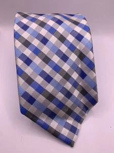 Herrenkrawatte 100 % Seide Croft & Barrow blau weiß grau kariert Gingham adrette - Bild 1 von 4