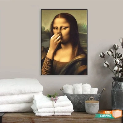 Funny Mona Lisa Bathroom Toilet Wall Art Decor Bad Smell Poster Canvas Printing - Image 1 of 4