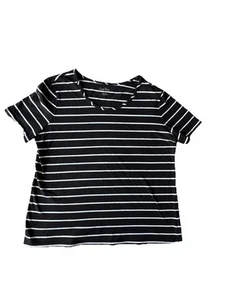 Coral Bay Women’s XL Shirt Black White Striped Top Short Sleeve Blouse Nautical - Picture 1 of 6
