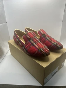 J. CREW Stewart Tartan Slip on Green Red plaid flat loafer Shoes size 7 Box - Picture 1 of 5