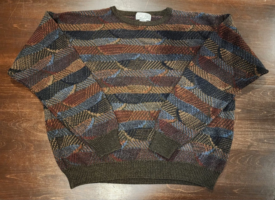 Suéter tejido multicolor vintage años 90 Gianfranco Ruffini Italia para hombre talla L Foto 1 de 4