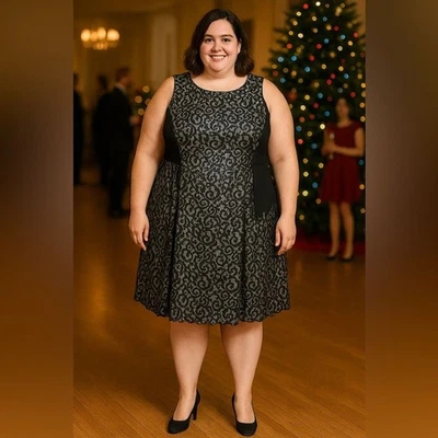 Calvin Klein Black White Lace Fit and Flare Sleeveless Cocktail Dress Size 18W - Image 1 of 4