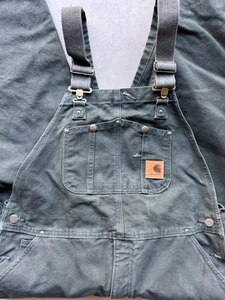 Carhartt Insulated Bib Overalls Size 40 X 30 Green #14806 Double Knee - Picture 1 of 4