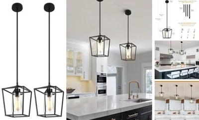 Black Pendant Light Fixture 1-Light Farmhouse Pendant Lights Kitchen 2 Pack - Image 1 of 4