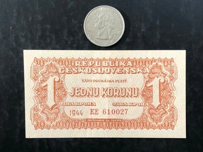 1944 Czechoslovakia 1 Koruna WWII Banknote Currency - Circulated nice - Image 1 of 2