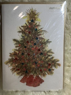 Tarjeta de Navidad Papiro 2010 Oro Brillo Árbol Joyas Estrella Hermosa Foto 1 de 3