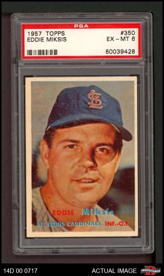 1957 Topps #350 Eddie Miksis Cardinals PSA 6 - EX/MT - Image 1 of 1