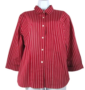 Talbots Womens Striped Red White Button Up 3/4 Sleeve 100% Cotton Shirt Size 10 - Picture 1 of 6