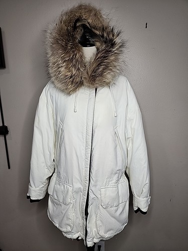 OFF WHITE NAUTICA GIACCA PARKA PELLICCIA SINTETICA CON CAPPUCCIO GRANDE PIUMINO BIANCO SPORCO PIUMA NEVE