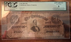 Battle Of The Wilderness? T-66 Confederate Currency $50 PCGS VG8 Blood Stains? - Picture 1 of 2