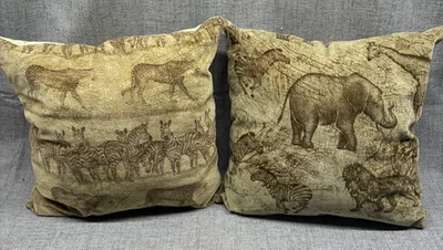 2 Almohadas Safari Africanas Guepardo Jirafa León Elefante Cebra Verde 15"X15" Foto 1 de 4