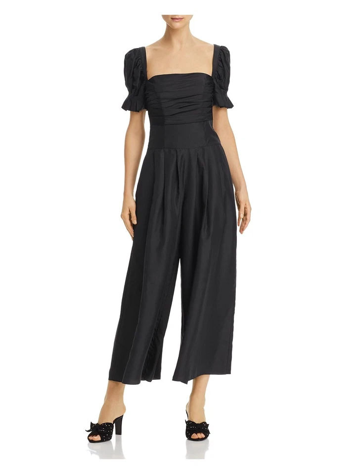 Fame and Partners Womens Black Ruched Cropped Pleated Jumpsuit 8 BHFO 4402