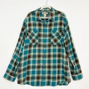 Duluth Flannel Button Down Shirt Men's XL Long Sleeves Teal & Brown - Picture 1 of 11